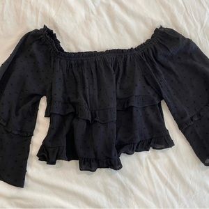 Black Slightly Cropped Off the Shoulder Top